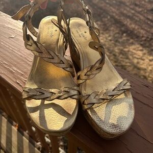 Kate Spade gold leather wedge sandals